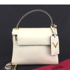 VALENTINO Garavani Ivory Leather Tote Hand Bag w/Shoulder Strap